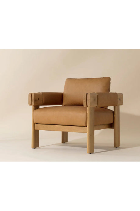 Modern European furniture - Oak Framed Leather Lounge Chair - www.oroa.com