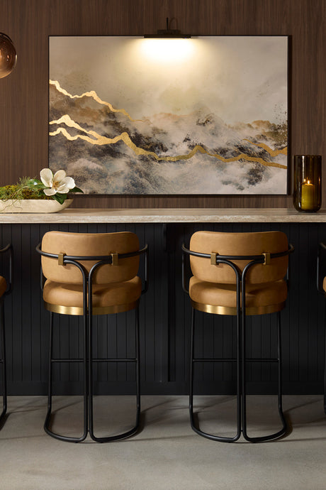 Modern European furniture - Iron Framed Leather-Look Bar Stool - www.oroa.com