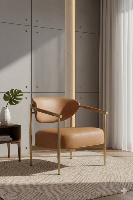 Gold-Framed Leather Lounge Chair | Splendido Heloise | Oroa.com