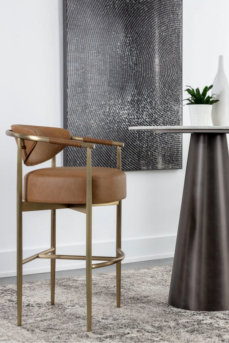 Modern European furniture - Gold Framed Leather-Look Bar Stool - www.oroa.com
