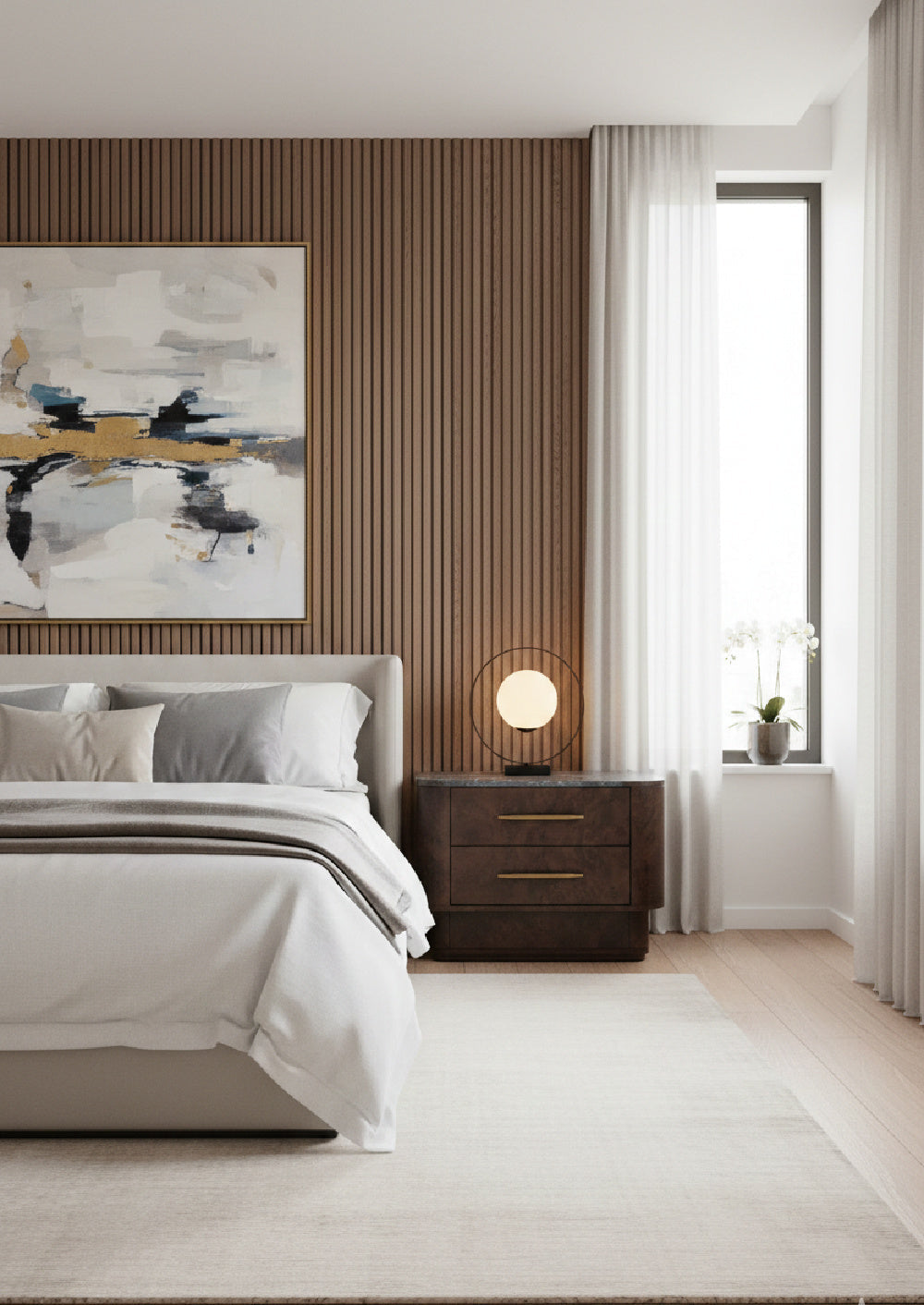 Modern European furniture - Brown Burl Veneer 2-Drawer Nightstand - www.oroa.com