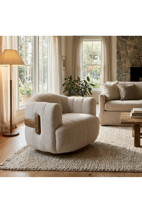 Cream Channeled Swivel Lounge Chair | Splendido Tadeo