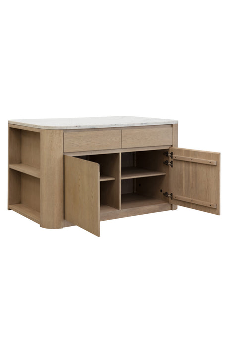Modern European furniture - Contemporary Marble Kitchen Island w/ Open Shelving - www.oroa.com