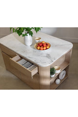 Modern European furniture - Contemporary Marble Kitchen Island w/ Open Shelving - www.oroa.com