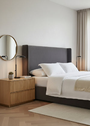 Rectangular Rustic Oak & Gold Nightstand | Splendido Kalla | Oroa.com