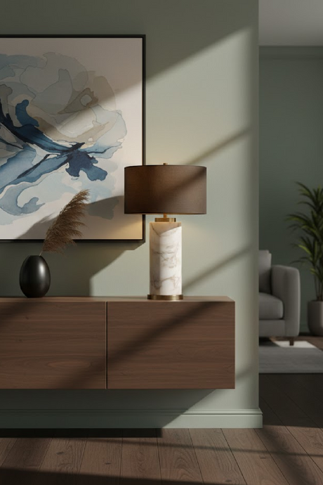 Modern European furniture - Gray Linen Marble Table Lamp - www.oroa.com