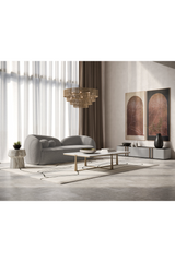Modern European furniture - Gray Boucle Curved Sofa - www.oroa.com