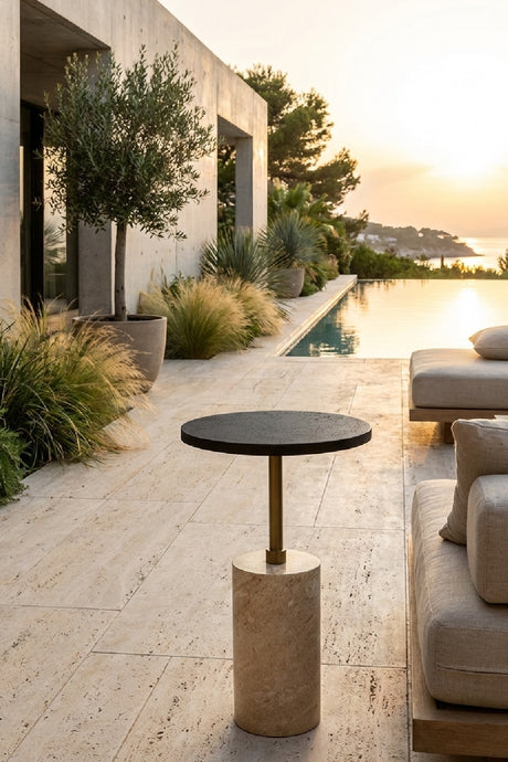 Black Pitted Concrete Indoor/Outdoor End Table | Splendido Saldo | Oroa.com