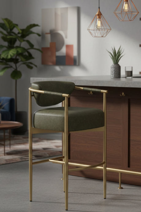 Gold Framed Leather-Look Bar Stool | Splendido Heloise | Oroa.com
