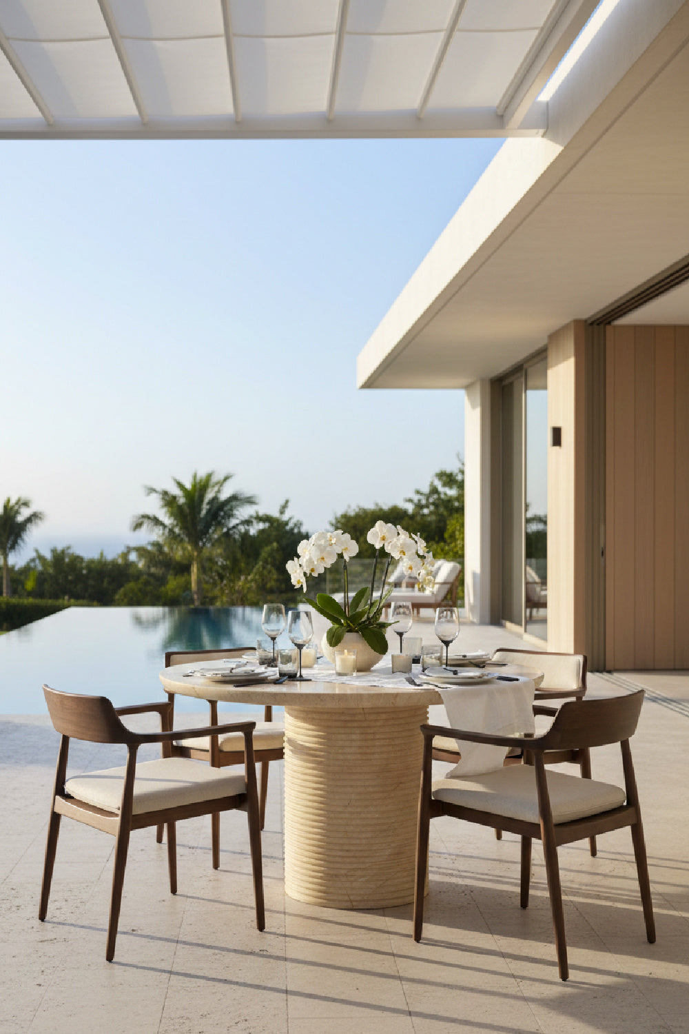 Modern European furniture - Round Indoor/Outdoor Marble Effect Dining Table - www.oroa.com