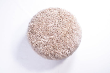 Sand Curly Goatskin Round Ottoman