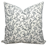 Vine Floral Print Pillow Cover in Indigo on Natural