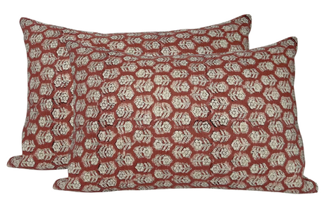 Floral Block Print Pillow Cover | DEKOWE Saffron