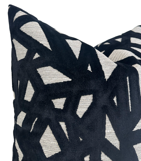 Contemporary Abstract Black Velvet Pillow Cover | DEKOWE Kravet