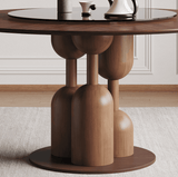Wabi-Sabi Walnut Round Dining Table with Glass Lazy Susan – OROA – side view