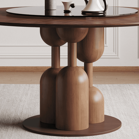 Wabi-Sabi Walnut Round Dining Table with Glass Lazy Susan – OROA – side view