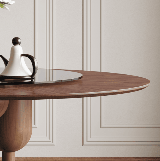Wabi-Sabi Walnut Round Dining Table with Glass Lazy Susan – OROA – alternate view 6
