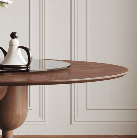 Wabi-Sabi Walnut Round Dining Table with Glass Lazy Susan – OROA – alternate view 6