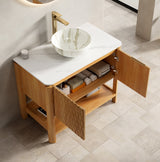 36" Natural Wood Bathroom Vanity with Vessel Sink | OROA