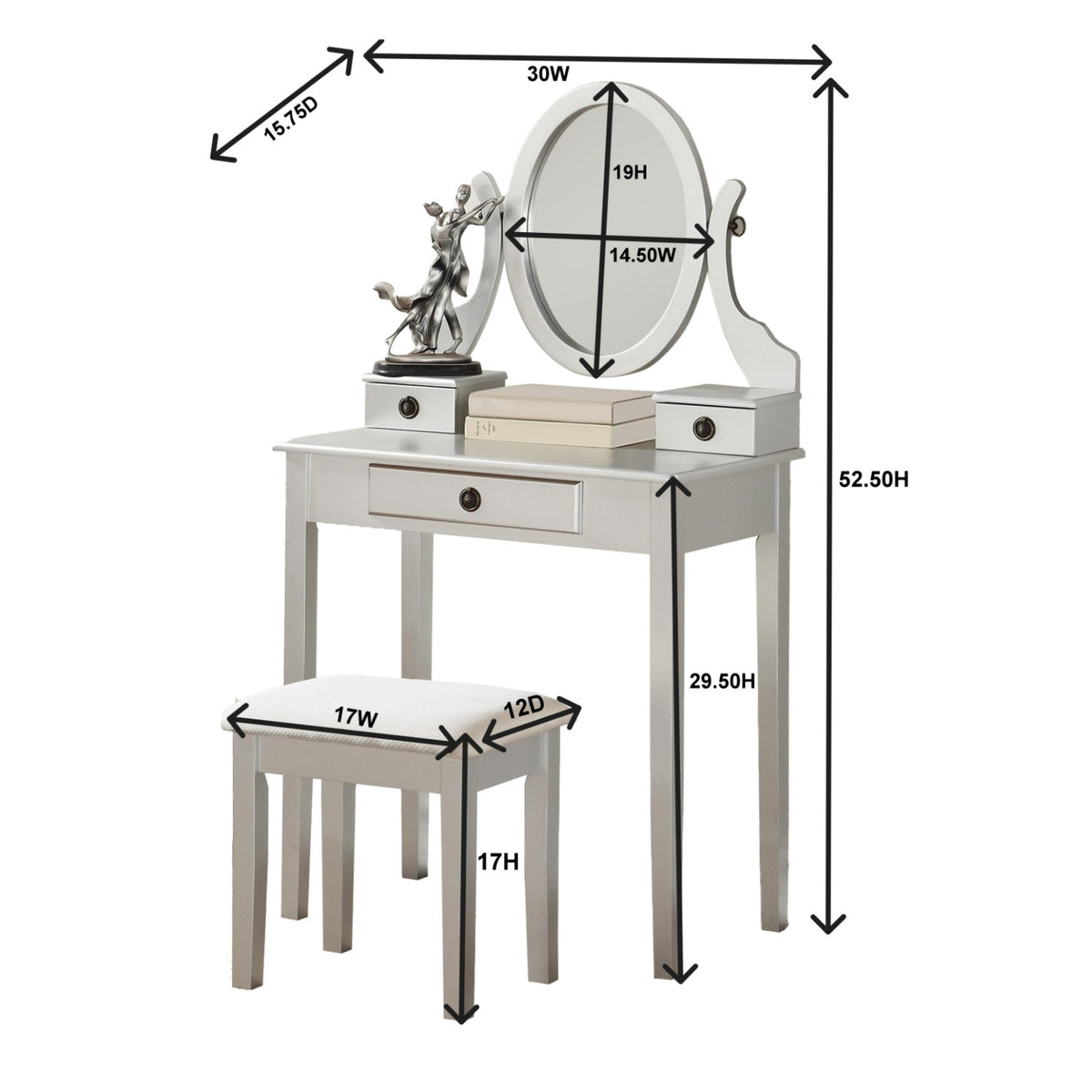 Moniya White Makeup Vanity Table and Stool Set | OROA Kids