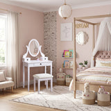 Moniya White Makeup Vanity Table and Stool Set | OROA Kids
