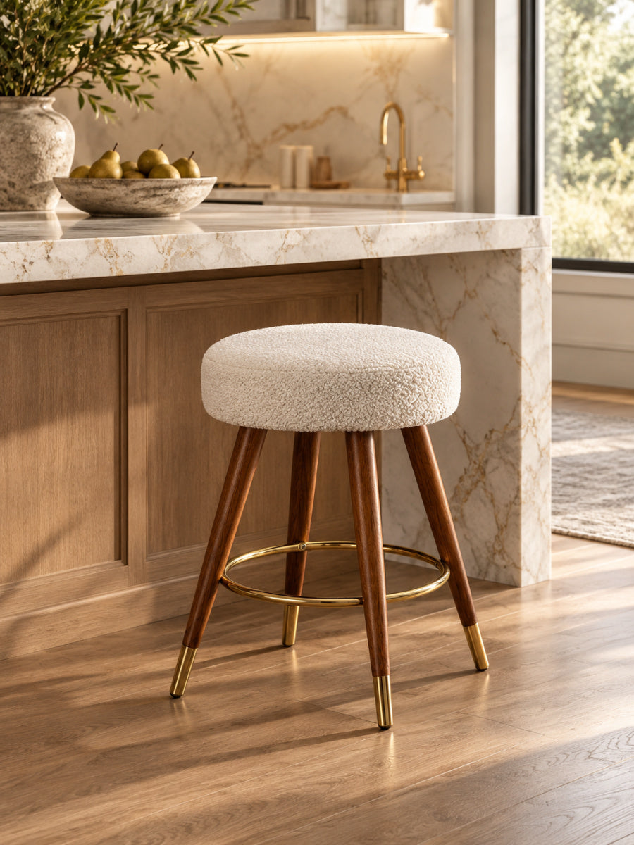 Modern European furniture - Boucle Upholstered 360-Degree Swivel Counter Stool - www.oroa.com
