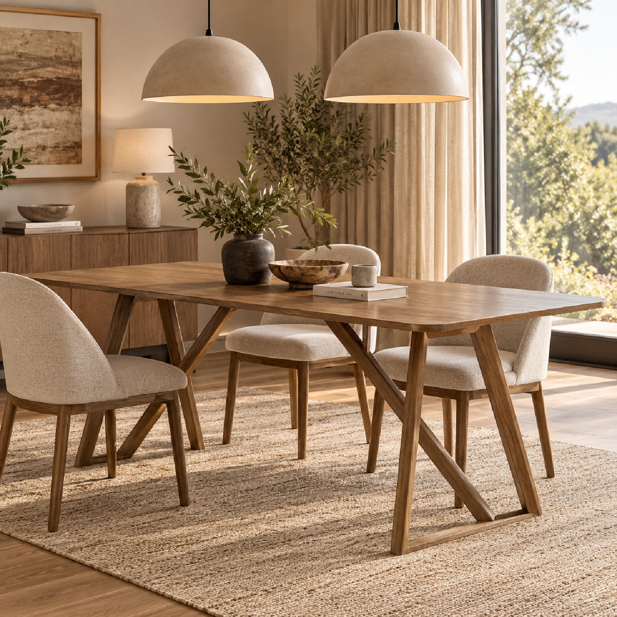 Rectangular Wood Tripod-Cross Leg Dining Table | Maison Naturelle