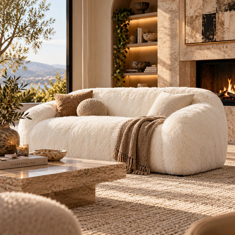 Adell Polar Bear Faux Fur Upholstered Sofa | OROA