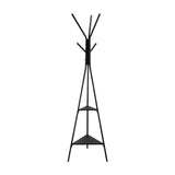 71" Black Metal Coat Rack with Shelves | OROA