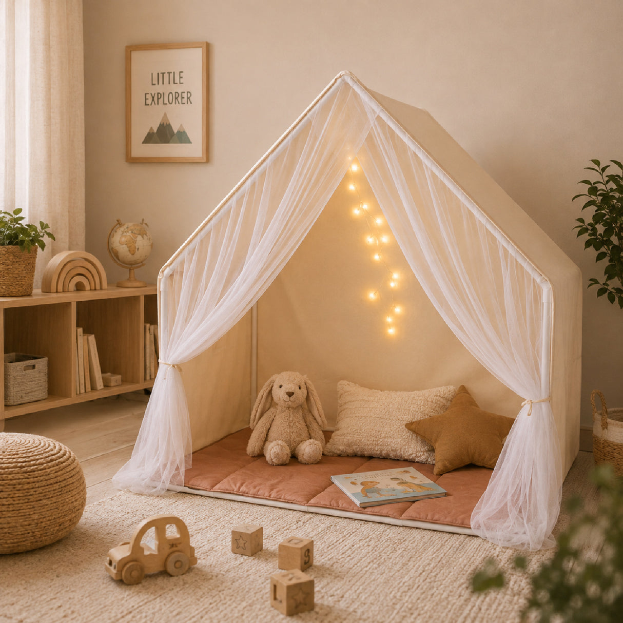 Beige Indoor/Outdoor Kids Yurt Play Tent with Mat and Lamp | OROA Kids