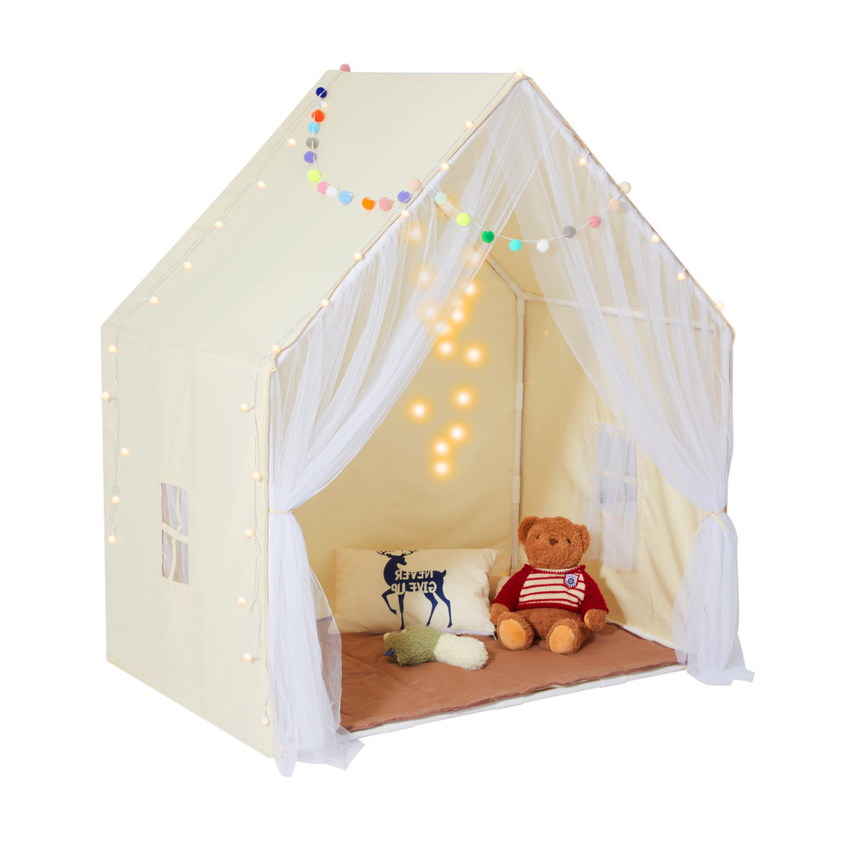 Beige Indoor/Outdoor Kids Yurt Play Tent with Mat and Lamp | OROA Kids