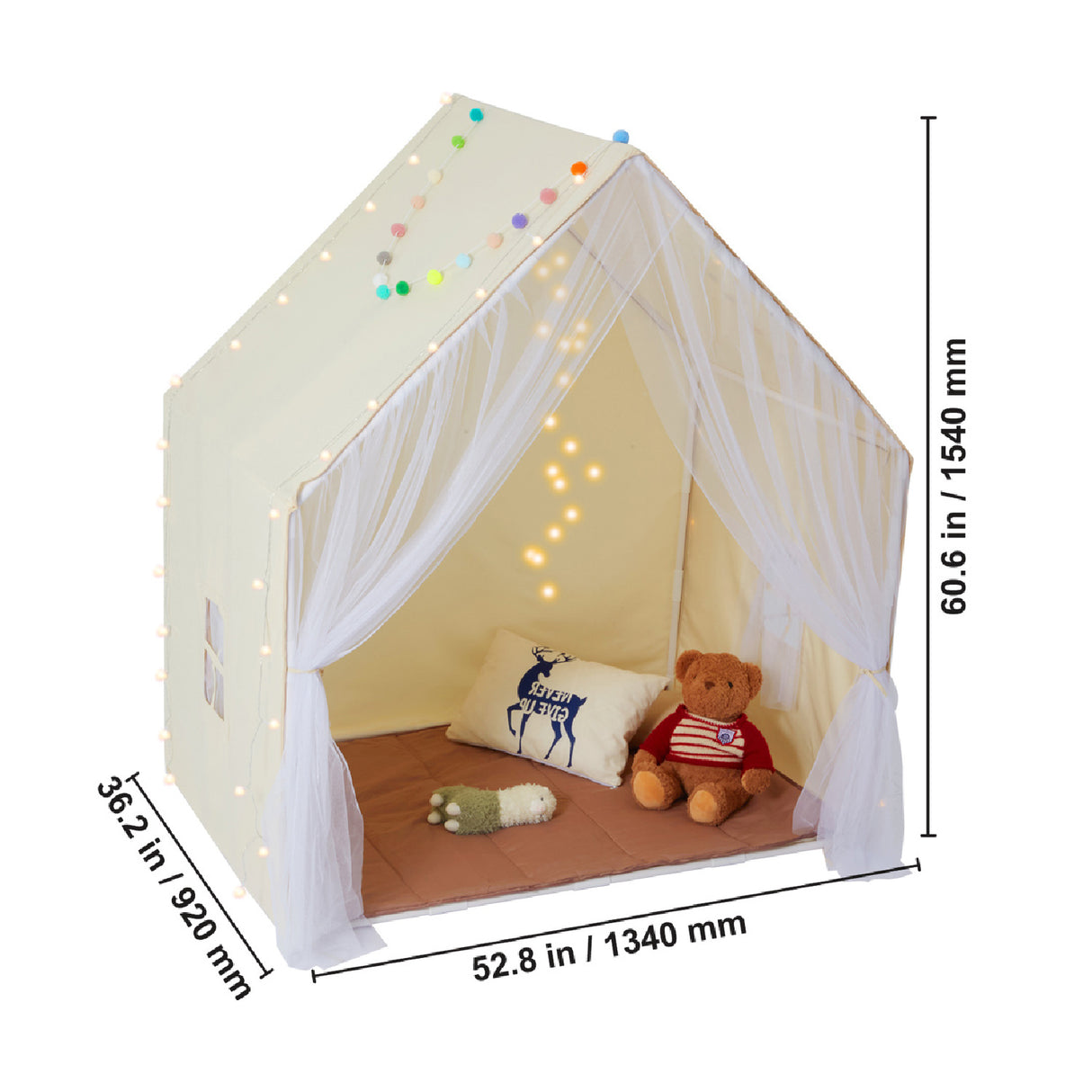 Beige Indoor/Outdoor Kids Yurt Play Tent with Mat and Lamp | OROA Kids
