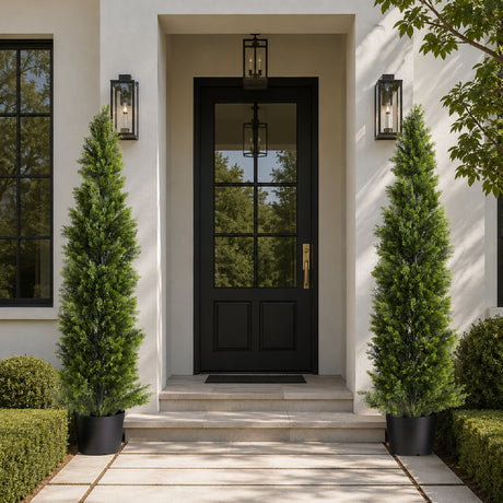 Artificial Topiary Cedar Trees Faux Pine Shrubs Plants (2) | OROA