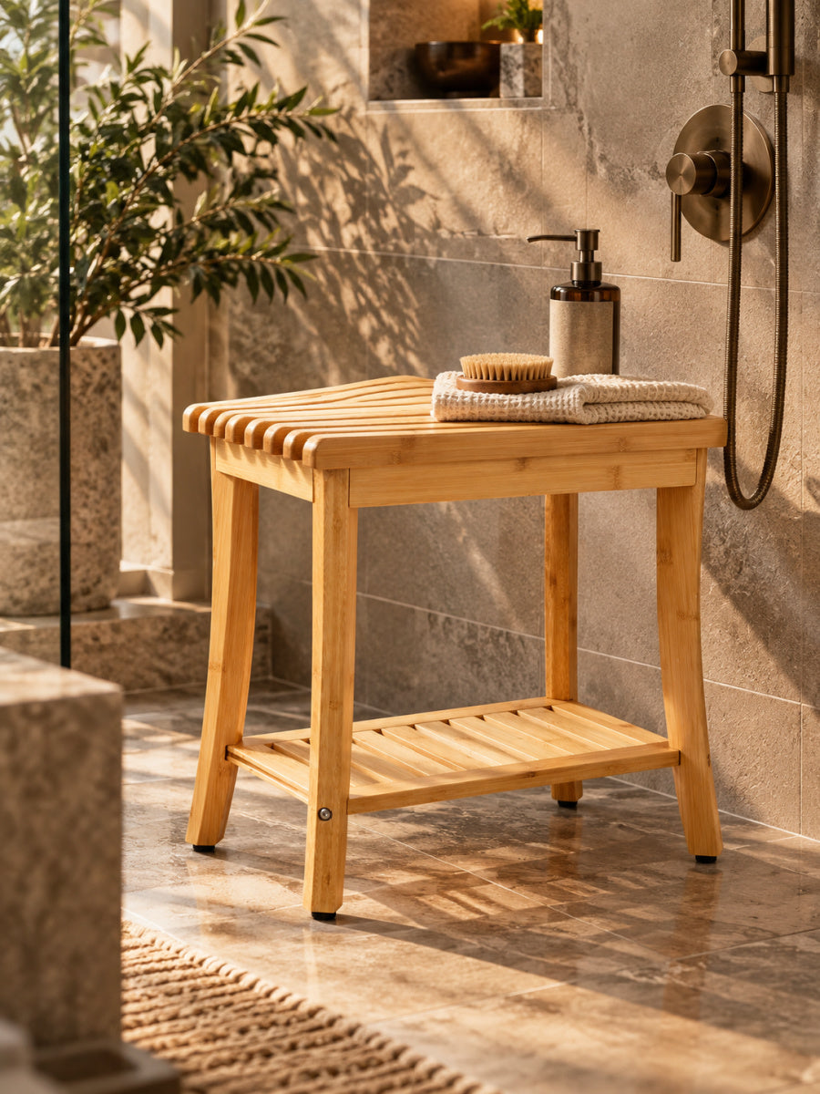 Modern European furniture - Bamboo Shower Bench Bathroom Stool Chair - www.oroa.com