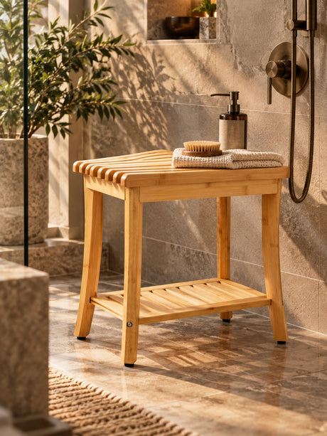 Modern European furniture - Bamboo Shower Bench Bathroom Stool Chair - www.oroa.com