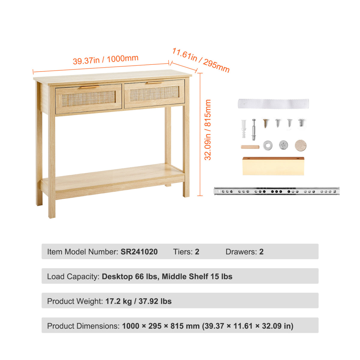 Rattan Console Table with 2 Storage Drawers | OROA