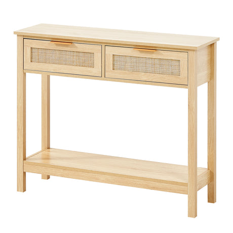 Rattan Console Table with 2 Storage Drawers | OROA
