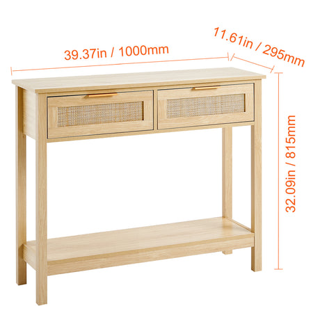 Rattan Console Table with 2 Storage Drawers | OROA