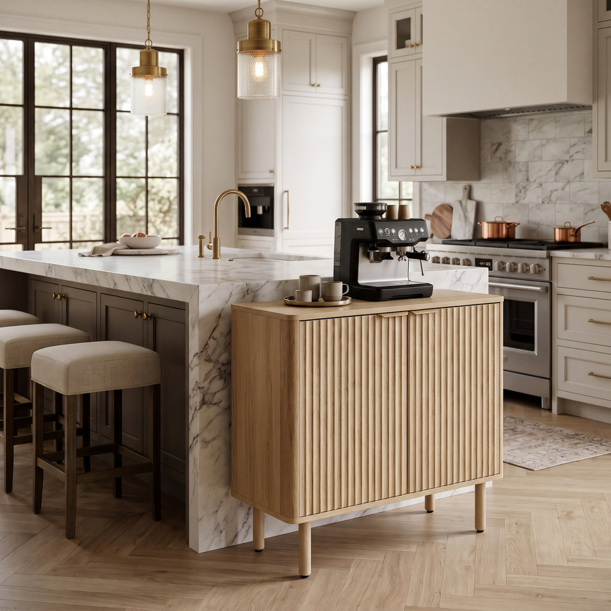 Modern European furniture - Oak Fluted Coffee Bar Cabinet - www.oroa.com