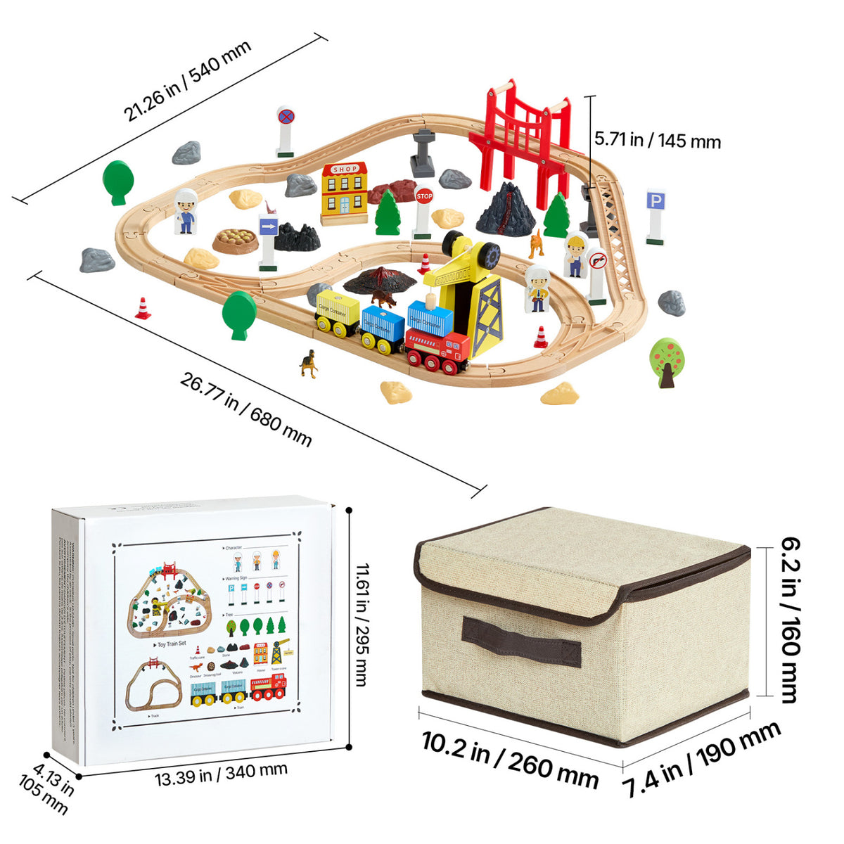 Wooden Train Set with Magnetic Crane Set (70) | OROA Kids