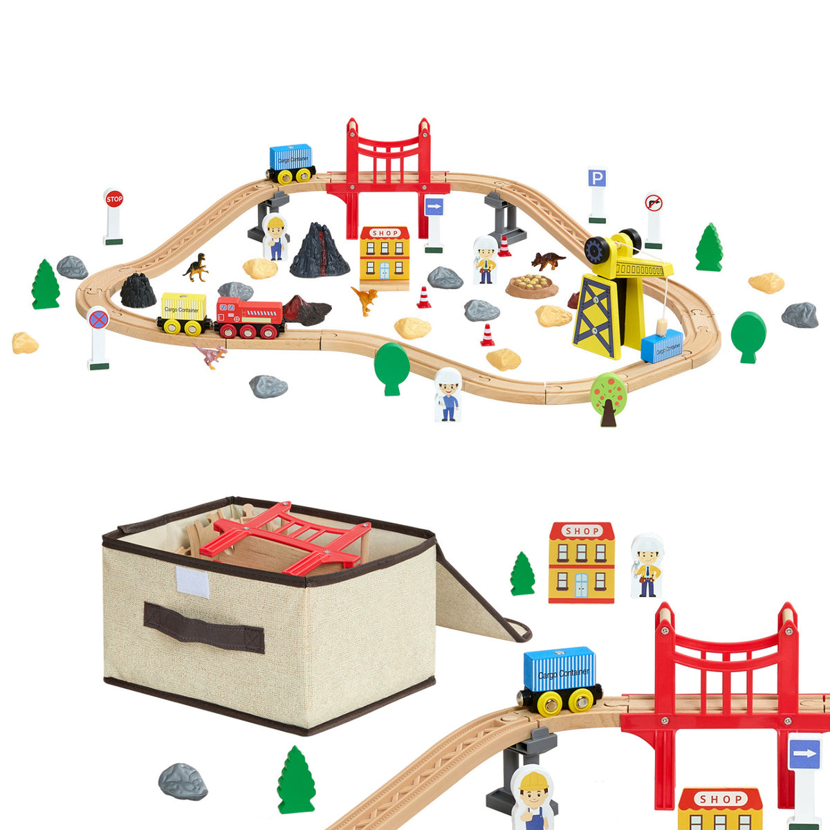 Modern European furniture - Wooden Train Set with Magnetic Crane Set (70) - www.oroa.com