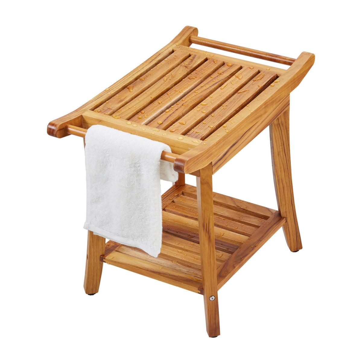 Wood Shower Stool with Shelf by OROA