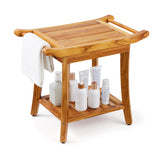 Wood Shower Stool with Shelf by OROA
