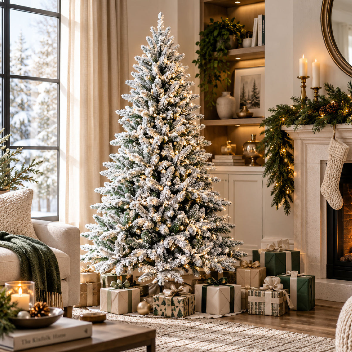 7' Snow-Flocked Artificial Christmas Tree | OROA