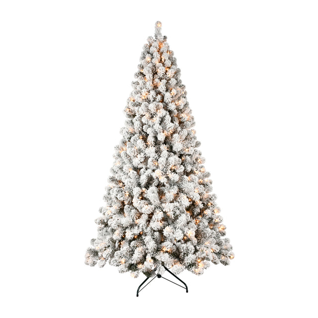 108' Flocked Pre-Lit Christmas Tree with Warm Lights - OROA - view 1