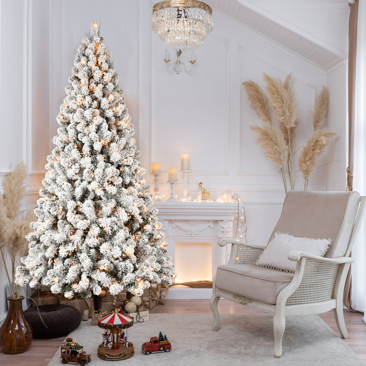 108' Flocked Pre-Lit Christmas Tree with Warm Lights - OROA - view 2