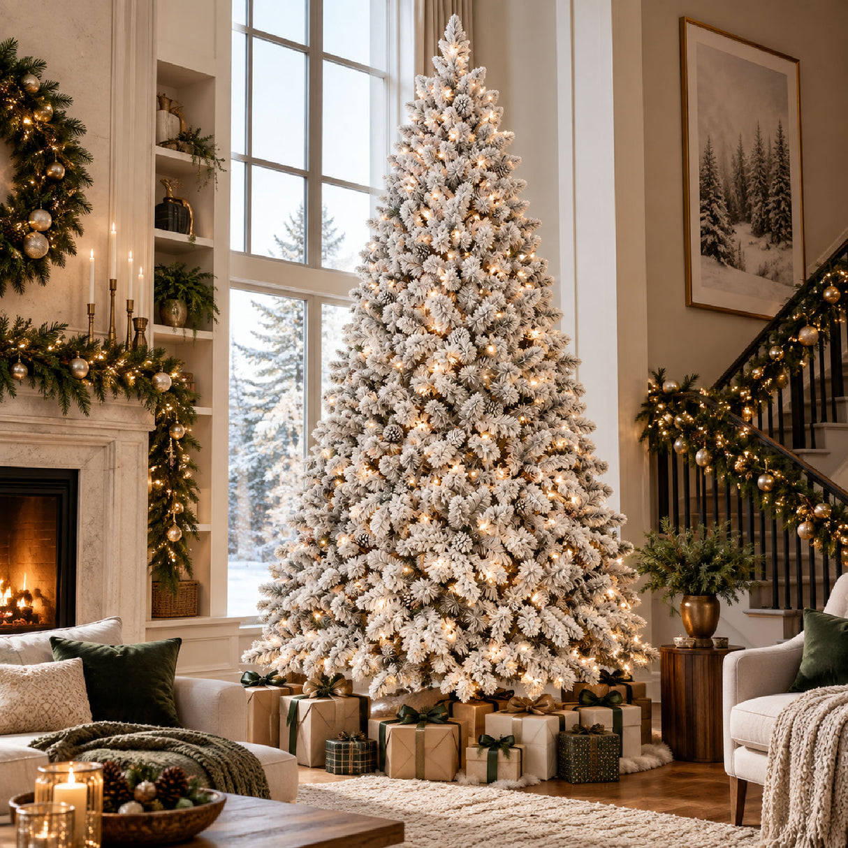 9' Snow-Flocked Artificial Christmas Tree | OROA