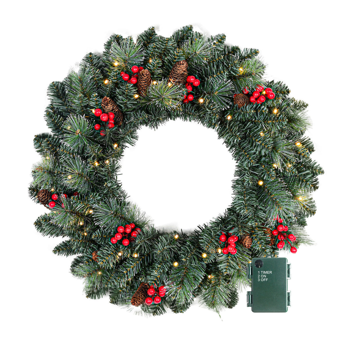 24" Battery Operated Christmas Wreath | OROA