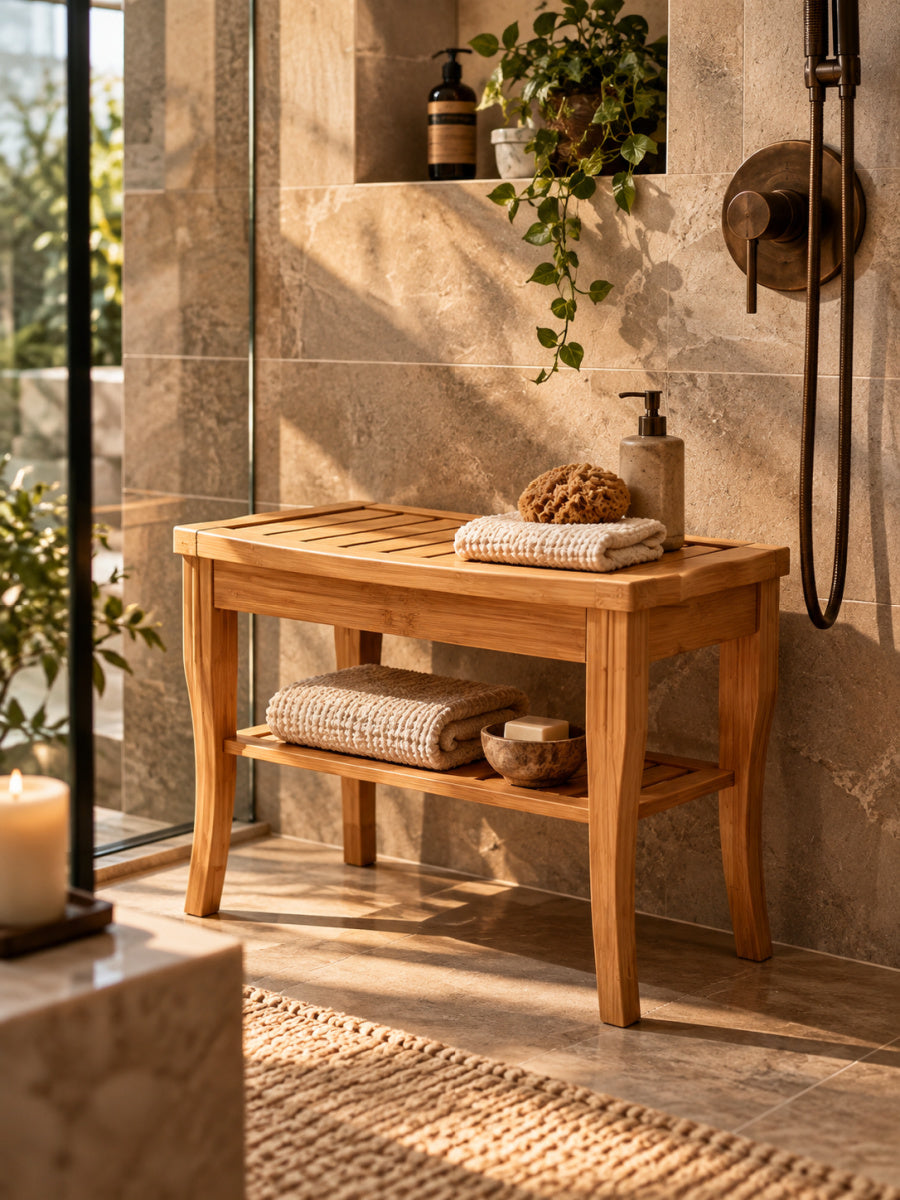 Modern European furniture - 2-Tier Slatted Functional Shower Bench Stool - www.oroa.com