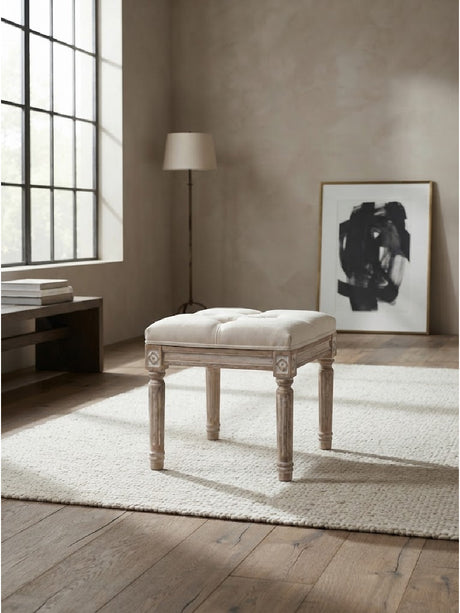 Modern European furniture - Tufted Ottoman with Carved Legs - www.oroa.com